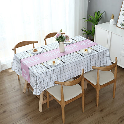 ELECTROPRIME Printinging Coffee Dining Table Cloth PVC Waterproof Oilproof Anti-scalding Tablecloth, Size:140x220cm Dining Table(Hello Pink)