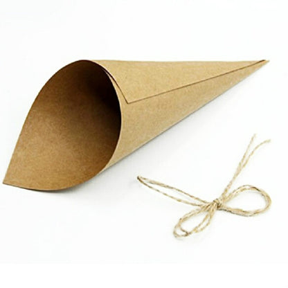 ELECTROPRIME 100 PCS Kraft Paper Cone Bouquet Candy Bag Christmas Wedding Party Gift Wrap with Twine, Size:14.5CM(Kraft Paper)