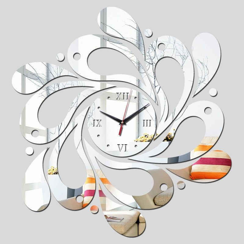 ELECTROPRIME Home Crystal Acrylic Quartz Mirror Clock Jewelry Clock Petal Pattern Clock(Silver)