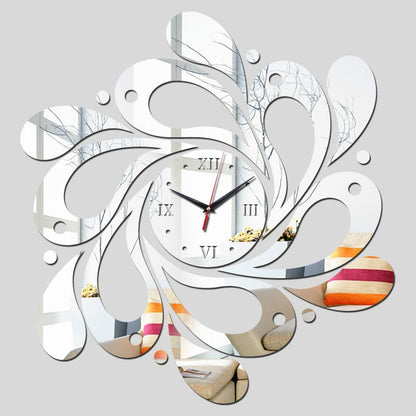 ELECTROPRIME Home Crystal Acrylic Quartz Mirror Clock Jewelry Clock Petal Pattern Clock(Silver)