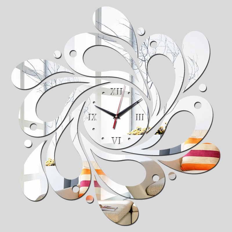 ELECTROPRIME Home Crystal Acrylic Quartz Mirror Clock Jewelry Clock Petal Pattern Clock(Silver)