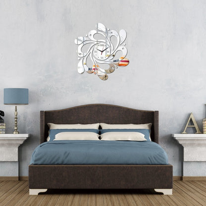 ELECTROPRIME Home Crystal Acrylic Quartz Mirror Clock Jewelry Clock Petal Pattern Clock(Silver)