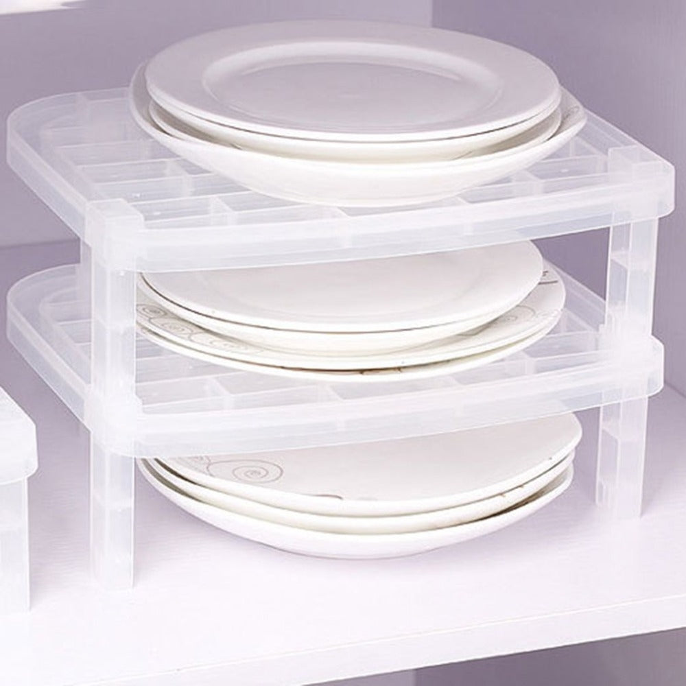 ELECTROPRIME Tableware Dish Stacking Drain Rack Translucent Plastic Kitchen Storage Rack