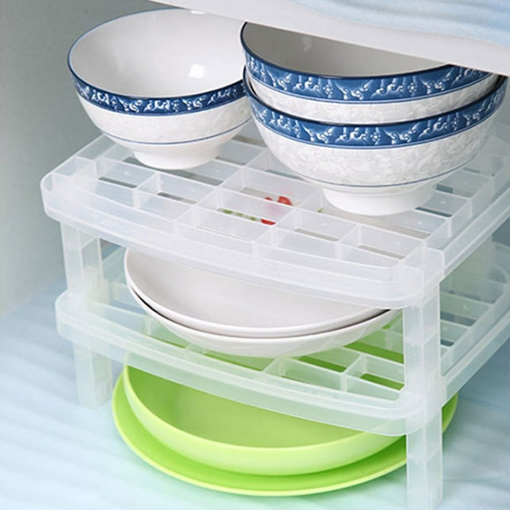 ELECTROPRIME Tableware Dish Stacking Drain Rack Translucent Plastic Kitchen Storage Rack