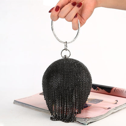ELECTROPRIME Diamond Tassel Women Party Metal Crystal Clutches Evening Bags Wedding Bag Bridal Shoulder Handbag(Black Crystal Bag)