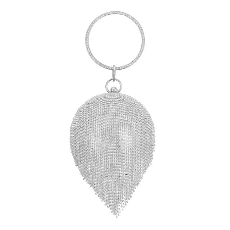 ELECTROPRIME Diamond Tassel Women Party Metal Crystal Clutches Evening Bags Wedding Bag Bridal Shoulder Handbag(Silver Crystal Bag)