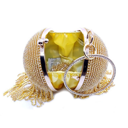 ELECTROPRIME Diamond Tassel Women Party Metal Crystal Clutches Evening Bags Wedding Bag Bridal Shoulder Handbag(Silver Crystal Bag)