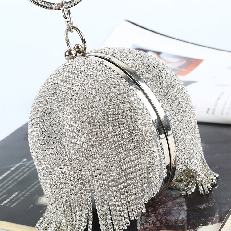ELECTROPRIME Diamond Tassel Women Party Metal Crystal Clutches Evening Bags Wedding Bag Bridal Shoulder Handbag(Silver Crystal Bag)