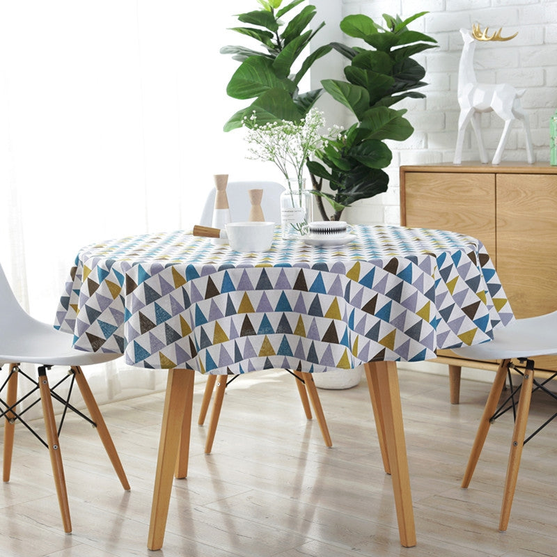 ELECTROPRIME Polyester Cotton Round Tablecloth Dust-proof Cotton and Linen Printing Tablecloth, Diameter:120cm(Color Triangl)