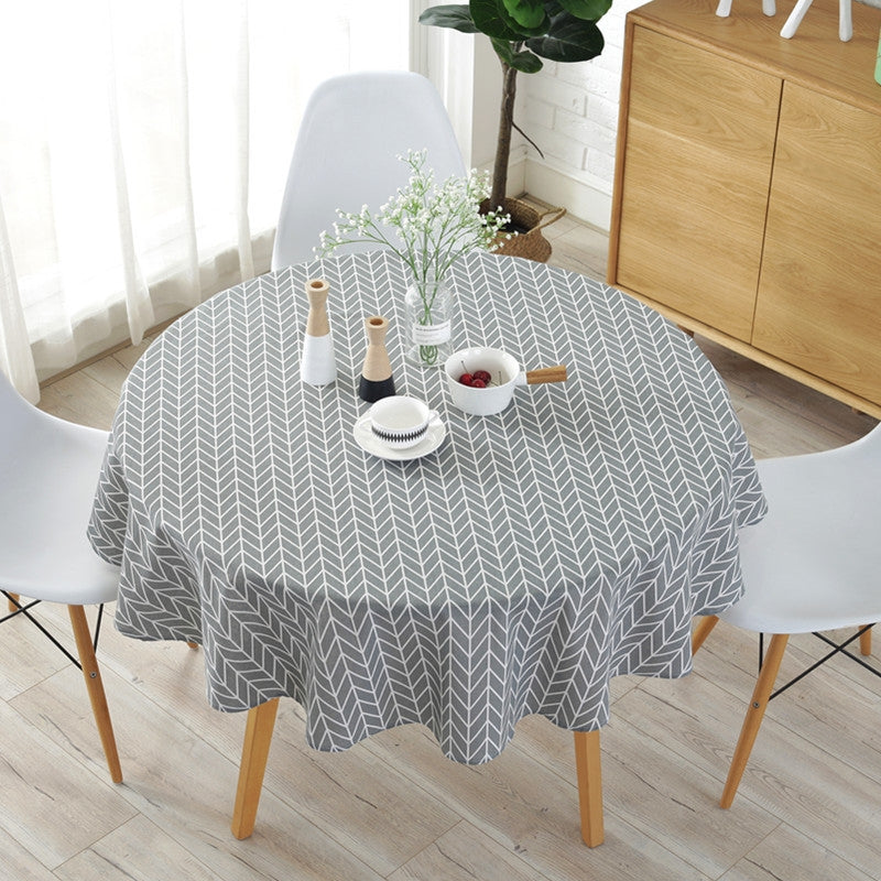 ELECTROPRIME Polyester Cotton Round Tablecloth Dust-proof Cotton and Linen Printing Tablecloth, Diameter:150cm(Gray Arrow)