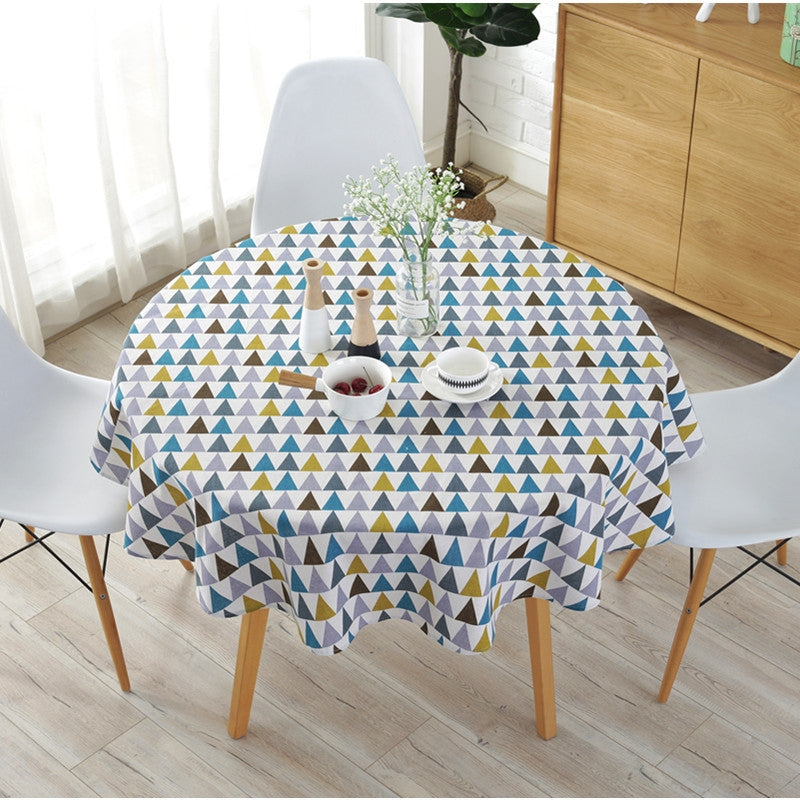 ELECTROPRIME Polyester Cotton Round Tablecloth Dust-proof Cotton and Linen Printing Tablecloth, Diameter:150cm(Color Triangl)