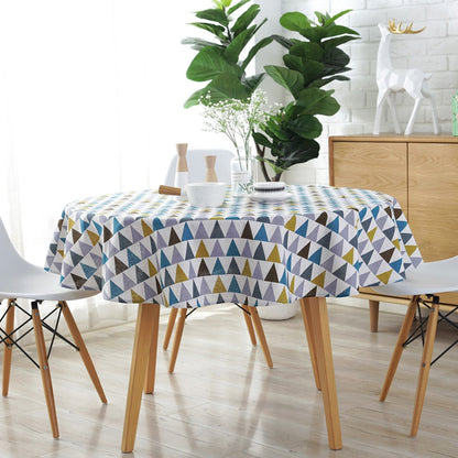 ELECTROPRIME Polyester Cotton Round Tablecloth Dust-proof Cotton and Linen Printing Tablecloth, Diameter:150cm(Color Triangl)