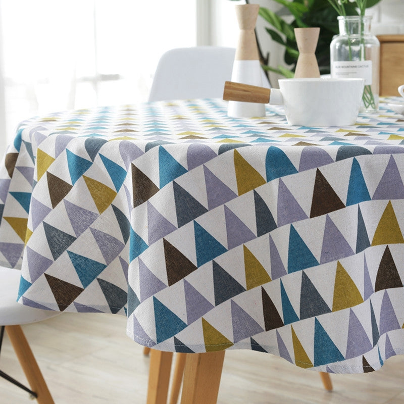 ELECTROPRIME Polyester Cotton Round Tablecloth Dust-proof Cotton and Linen Printing Tablecloth, Diameter:150cm(Color Triangl)