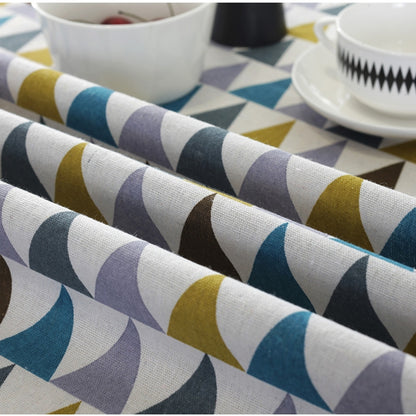ELECTROPRIME Polyester Cotton Round Tablecloth Dust-proof Cotton and Linen Printing Tablecloth, Diameter:150cm(Color Triangl)