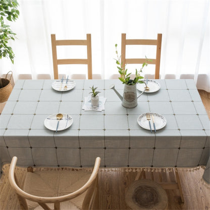 ELECTROPRIME Square Lattice Embroidered Tablecloth Pure Color Cotton Linen Tassel Rectangular Coffee Table Mat, Size:100x160cm(Coffee)