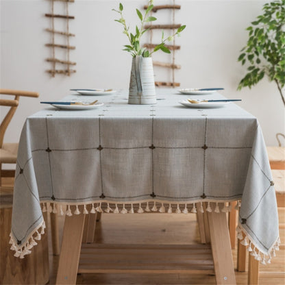 ELECTROPRIME Square Lattice Embroidered Tablecloth Pure Color Cotton Linen Tassel Rectangular Coffee Table Mat, Size:100x160cm(Coffee)