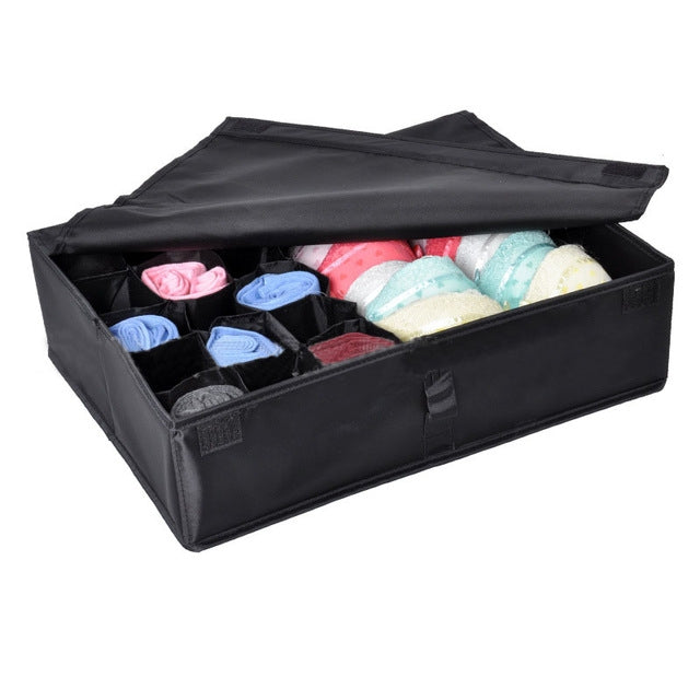 ELECTROPRIME Oxford Cloth Underwear Socks Assortment Storage with Lid Finishing Box(Black)