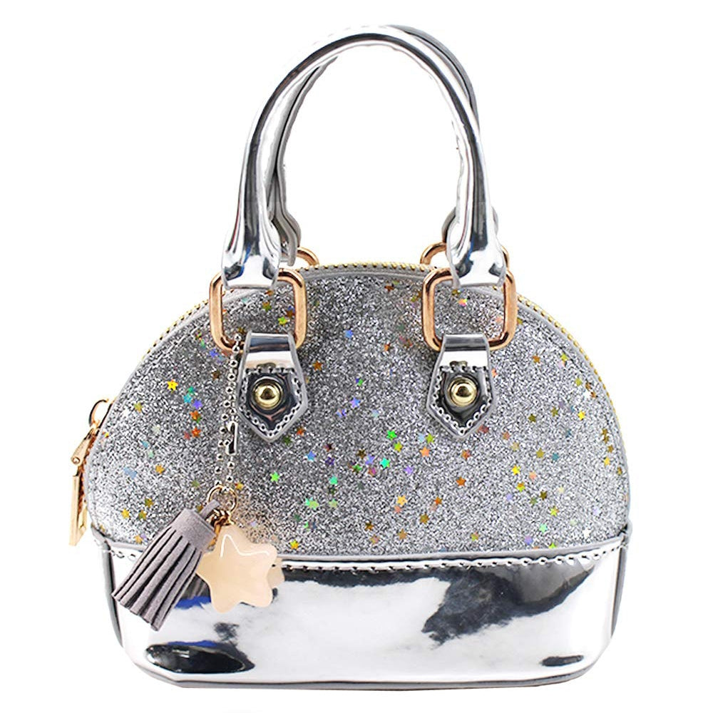 ELECTROPRIME Cute Leather Shoulder Bag Messenger Bag Girls Solid Color Mini Zip Small Square Bag Tote Bag(Silver)