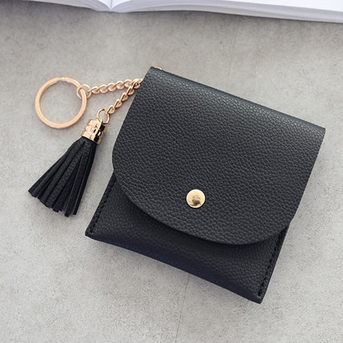 ELECTROPRIME Fashion Women Wallet Short Leather Mini Casual ID Card Holders Bags Ladies Coin Clutch Tassel Bag(Black)