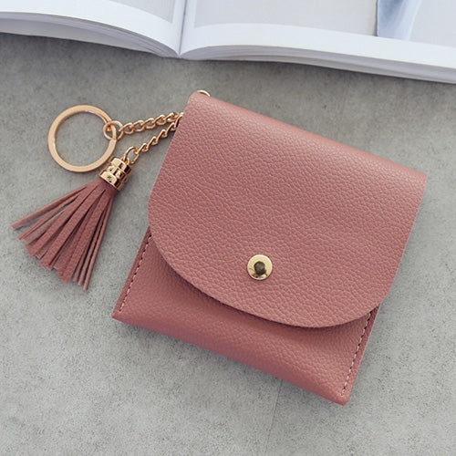 ELECTROPRIME Fashion Women Wallet Short Leather Mini Casual ID Card Holders Bags Ladies Coin Clutch Tassel Bag(Dark Pink)
