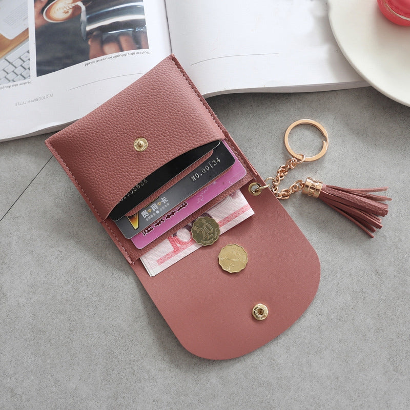 ELECTROPRIME Fashion Women Wallet Short Leather Mini Casual ID Card Holders Bags Ladies Coin Clutch Tassel Bag(Dark Pink)