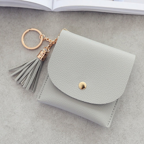 ELECTROPRIME Fashion Women Wallet Short Leather Mini Casual ID Card Holders Bags Ladies Coin Clutch Tassel Bag(Gray)