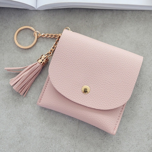 ELECTROPRIME Fashion Women Wallet Short Leather Mini Casual ID Card Holders Bags Ladies Coin Clutch Tassel Bag(Pink)