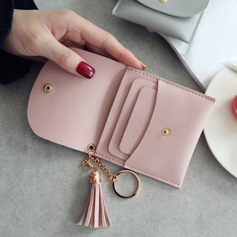 ELECTROPRIME Fashion Women Wallet Short Leather Mini Casual ID Card Holders Bags Ladies Coin Clutch Tassel Bag(Pink)
