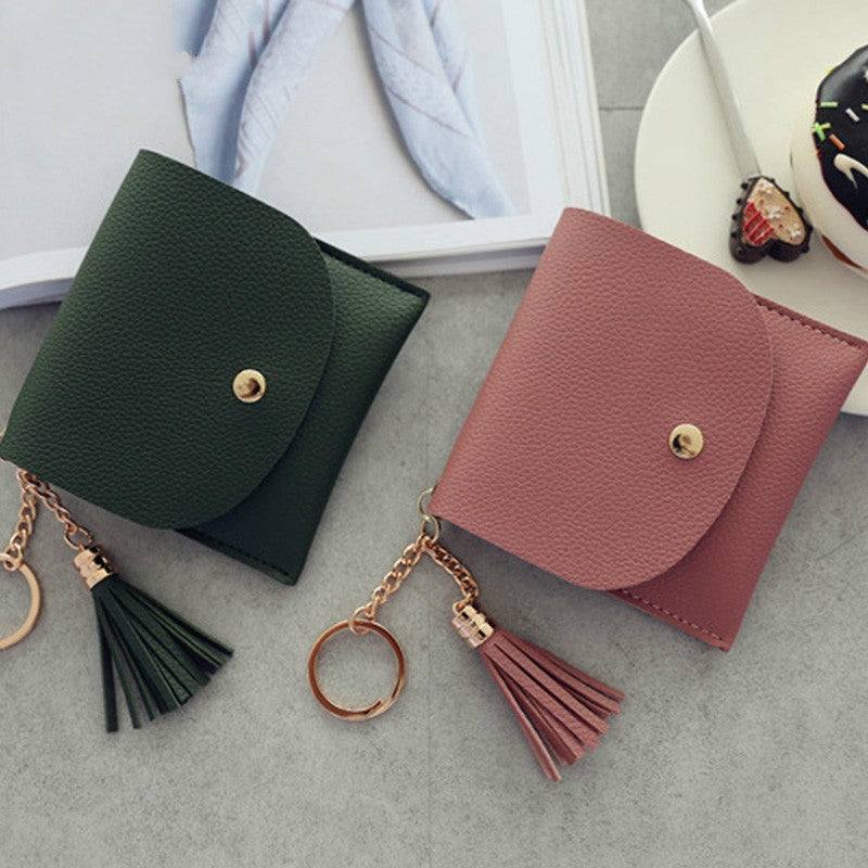 ELECTROPRIME Fashion Women Wallet Short Leather Mini Casual ID Card Holders Bags Ladies Coin Clutch Tassel Bag(Pink)