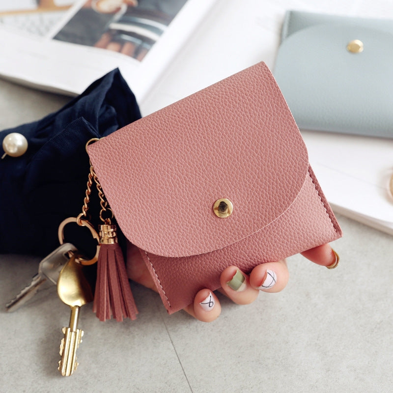 ELECTROPRIME Fashion Women Wallet Short Leather Mini Casual ID Card Holders Bags Ladies Coin Clutch Tassel Bag(Pink)