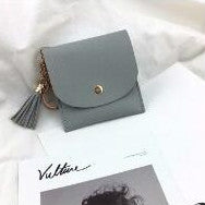 ELECTROPRIME Fashion Women Wallet Short Leather Mini Casual ID Card Holders Bags Ladies Coin Clutch Tassel Bag(Grey Blue)