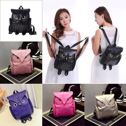 ELECTROPRIME Owl Pattern Shoulder Bag Female PU Personality Backpack(Black)