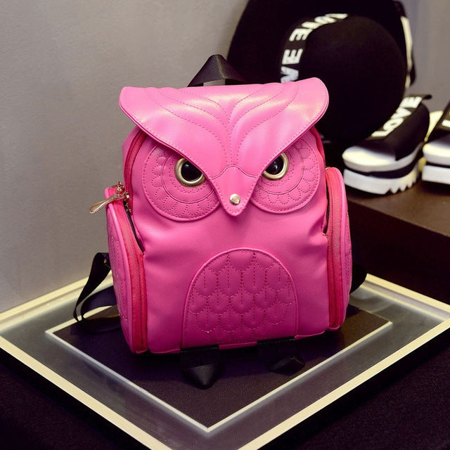 ELECTROPRIME Owl Pattern Shoulder Bag Female PU Personality Backpack(Red)
