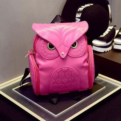 ELECTROPRIME Owl Pattern Shoulder Bag Female PU Personality Backpack(Red)
