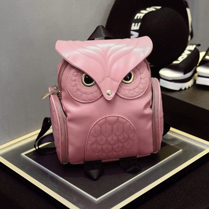 ELECTROPRIME Owl Pattern Shoulder Bag Female PU Personality Backpack(Red)