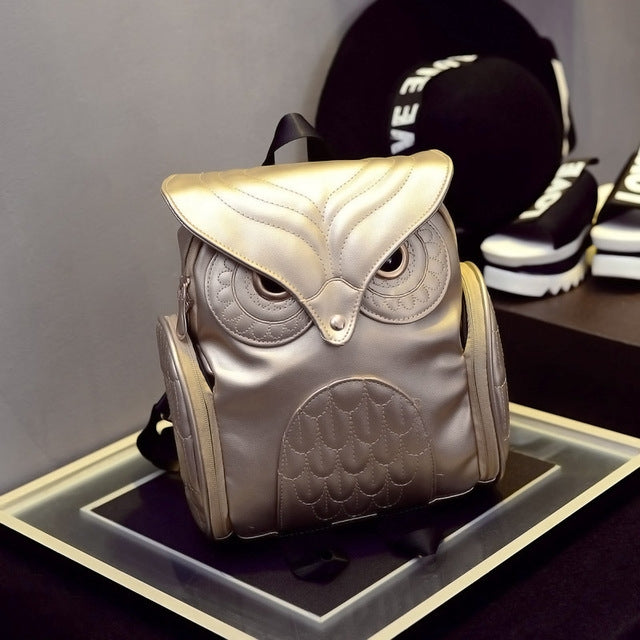 ELECTROPRIME Owl Pattern Shoulder Bag Female PU Personality Backpack(Gold)