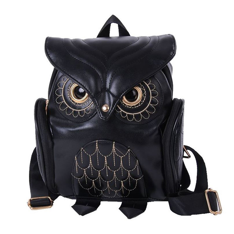 ELECTROPRIME Owl Pattern Shoulder Bag Female PU Personality Backpack(Gold)