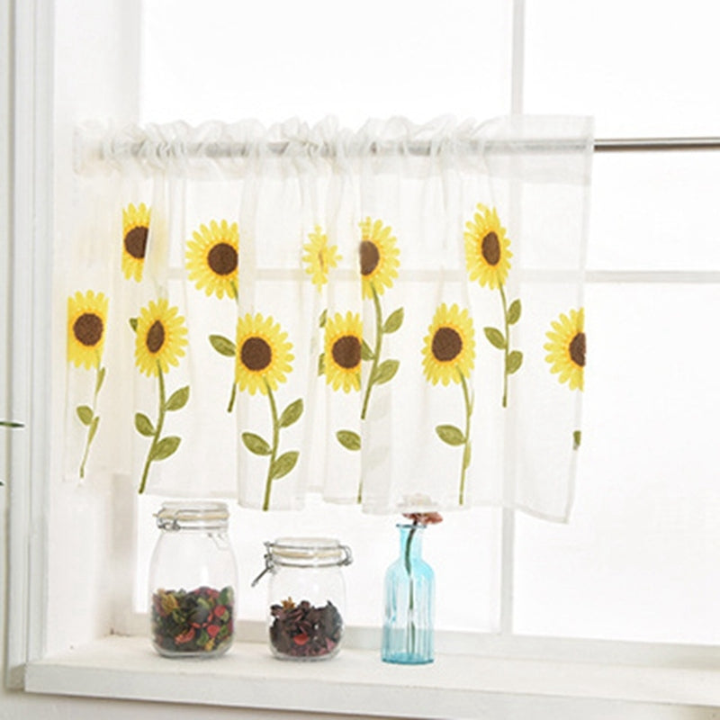 ELECTROPRIME Simple Daisy Half Curtain Balcony Bedroom Curtain Light Curtain