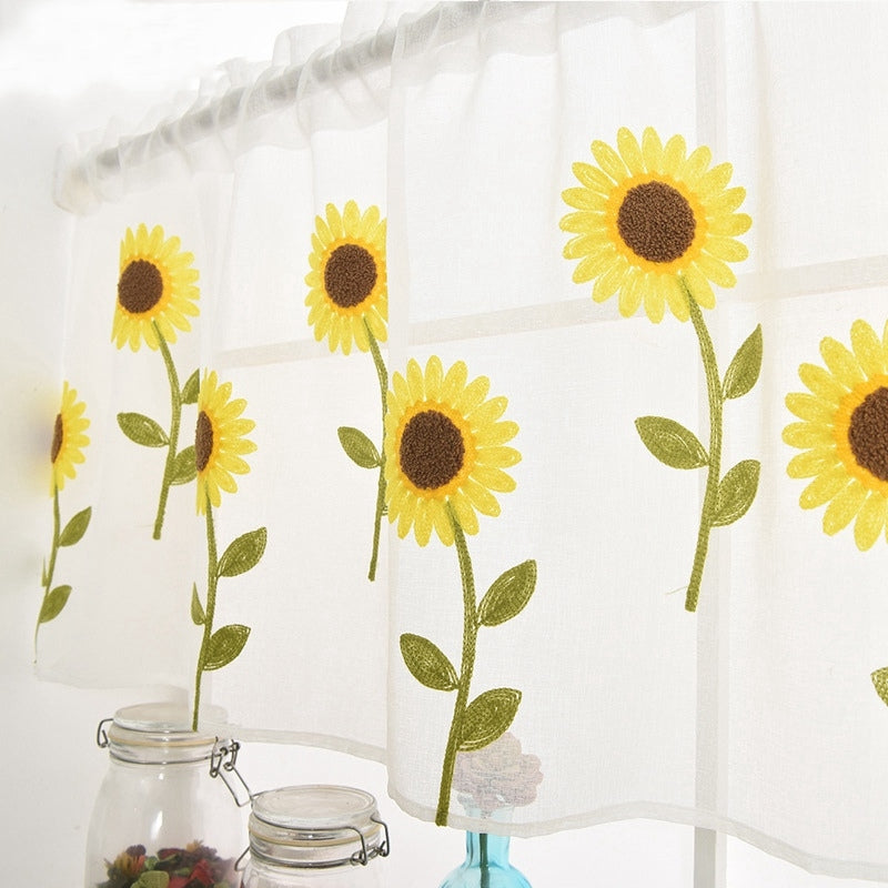 ELECTROPRIME Simple Daisy Half Curtain Balcony Bedroom Curtain Light Curtain