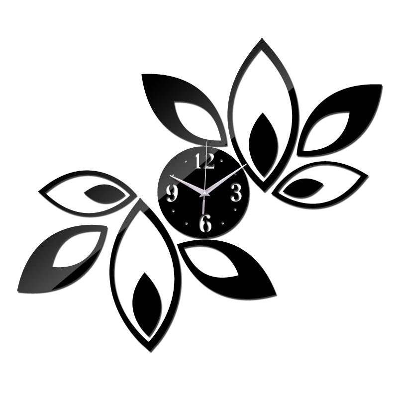 ELECTROPRIME Flower Art Modern Design DIY Removable 3D Crystal Mirror Wall Clock Wall Sticker Living Room Bedroom Decor(Black)