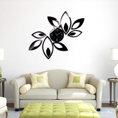 ELECTROPRIME Flower Art Modern Design DIY Removable 3D Crystal Mirror Wall Clock Wall Sticker Living Room Bedroom Decor(Black)