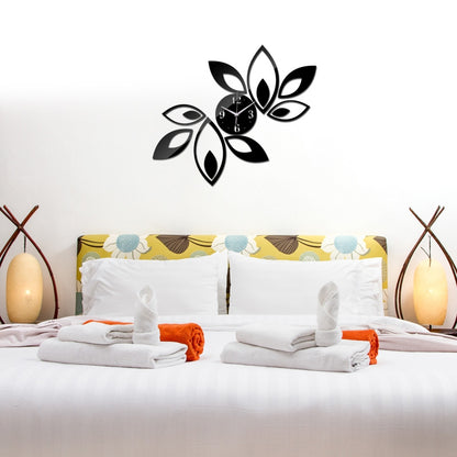 ELECTROPRIME Flower Art Modern Design DIY Removable 3D Crystal Mirror Wall Clock Wall Sticker Living Room Bedroom Decor(Black)