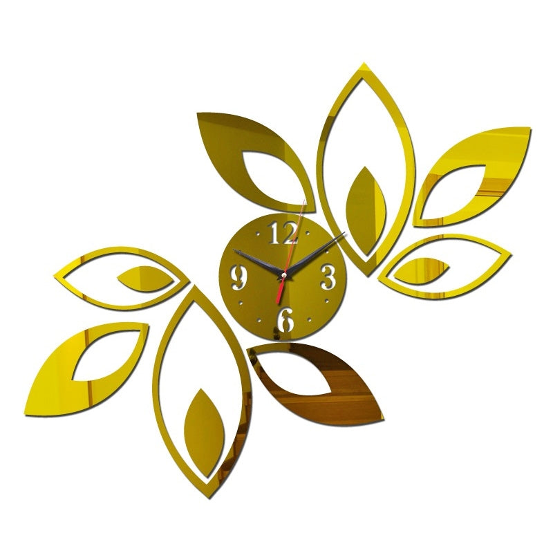 ELECTROPRIME Flower Art Modern Design DIY Removable 3D Crystal Mirror Wall Clock Wall Sticker Living Room Bedroom Decor(Gold)