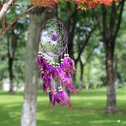ELECTROPRIME Creative Weaving Crafts Car Ornaments Dreamcatcher Wall Hanging Jewelry(Purple)