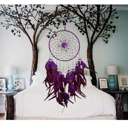 ELECTROPRIME Creative Weaving Crafts Car Ornaments Dreamcatcher Wall Hanging Jewelry(Purple)