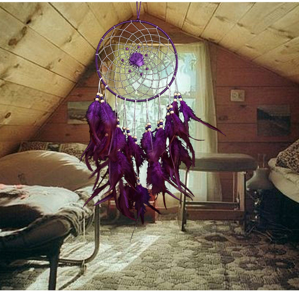 ELECTROPRIME Creative Weaving Crafts Car Ornaments Dreamcatcher Wall Hanging Jewelry(Purple)