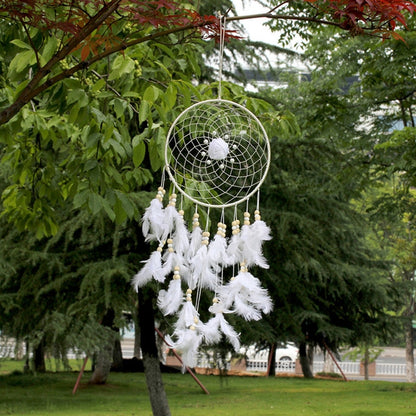 ELECTROPRIME Creative Weaving Crafts Car Ornaments Dreamcatcher Wall Hanging Jewelry(White)