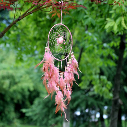 ELECTROPRIME Creative Weaving Crafts Car Ornaments Dreamcatcher Wall Hanging Jewelry(Pink)