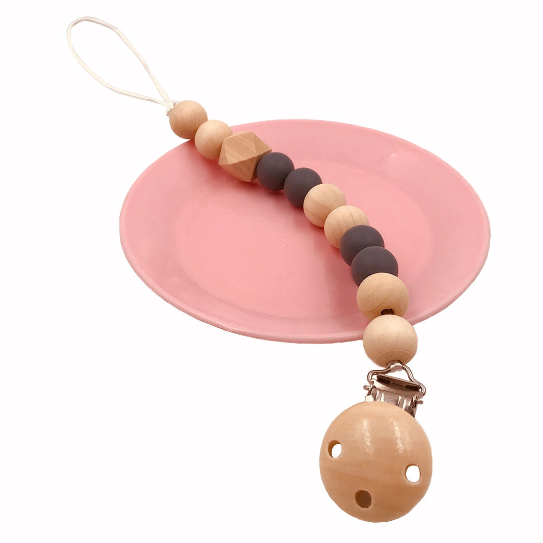 ELECTROPRIME Baby Pacifier Clip Chain Wooden Holder Soother Pacifier Clips Leash Strap Nipple Holder for Infant Feeding(gray)