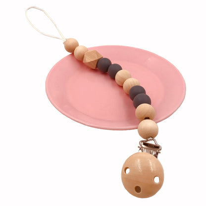ELECTROPRIME Baby Pacifier Clip Chain Wooden Holder Soother Pacifier Clips Leash Strap Nipple Holder for Infant Feeding(gray)